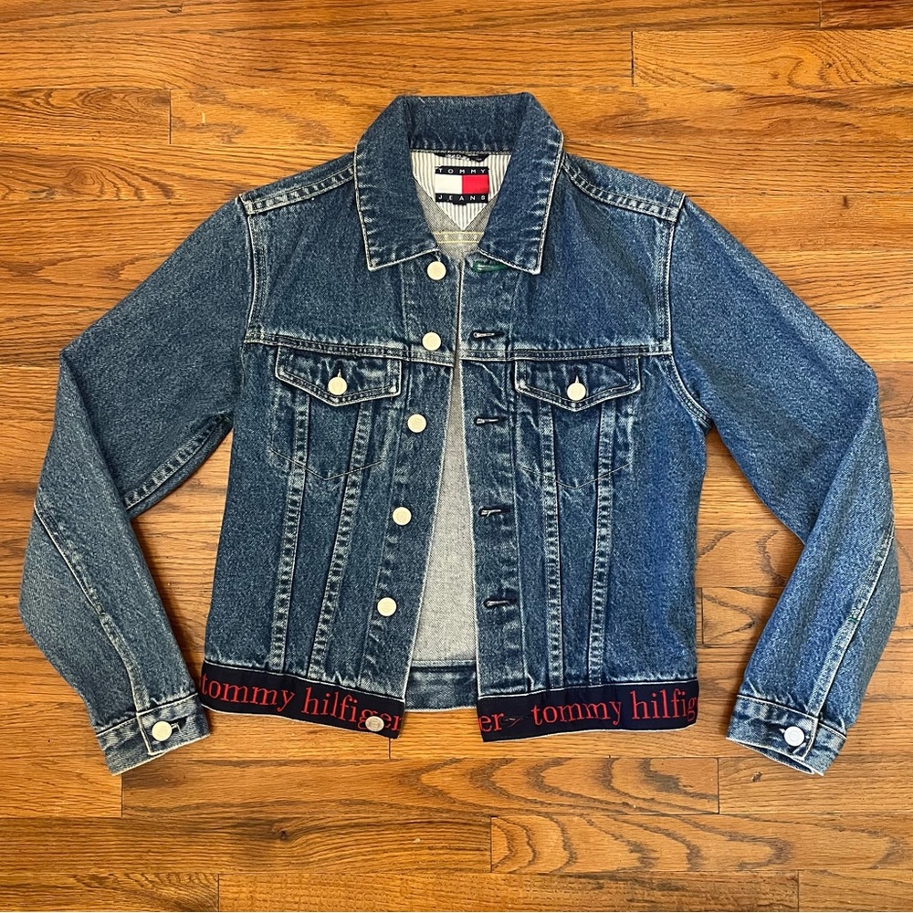 Tommy Hilfiger Denim Jacket 90's XS Vintage Logo Spellout Y2K 100% cotton